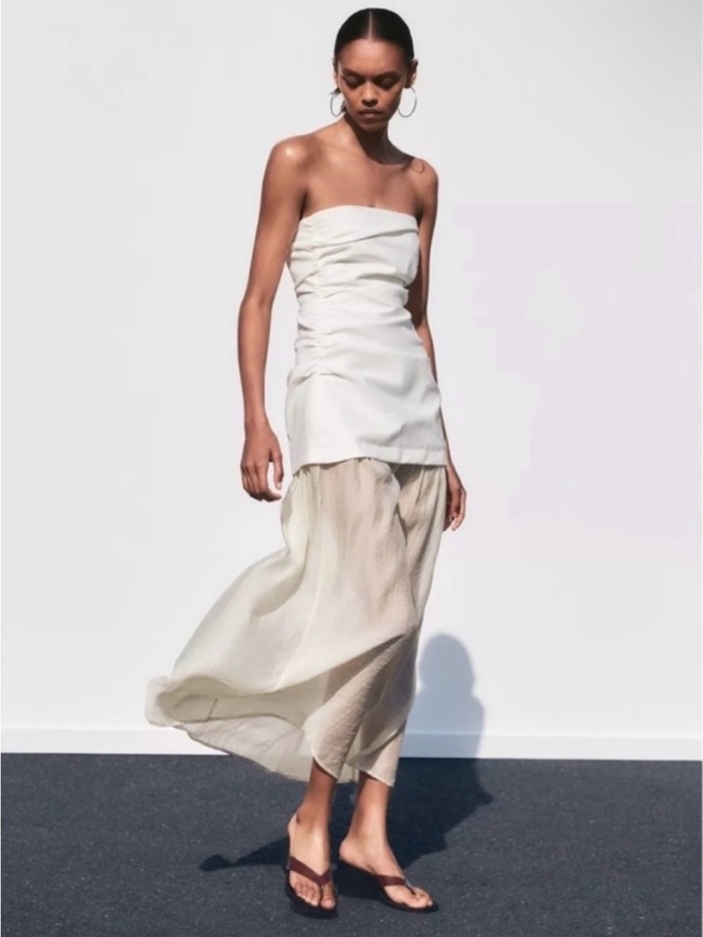 Zara Strapless Two-Tone White and Cream Midi Dress